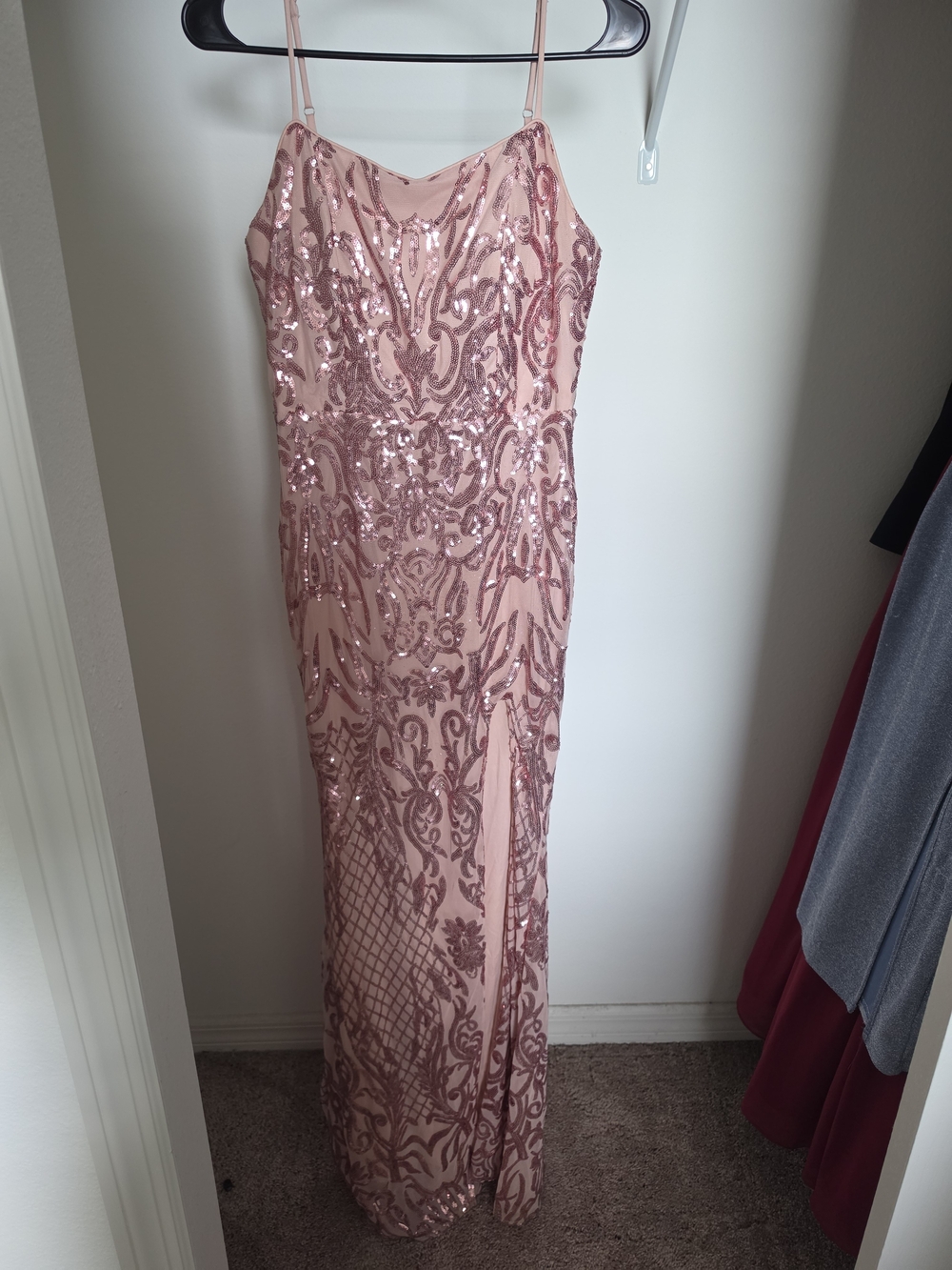 Blush Sequin Spaghetti-Strap Maxi Dress